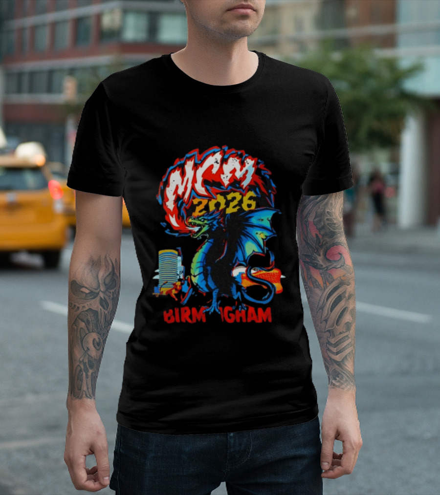 MCM 2026 Birmingham Dragon Fire Skyline Bull Event Souvenir T-Shirt