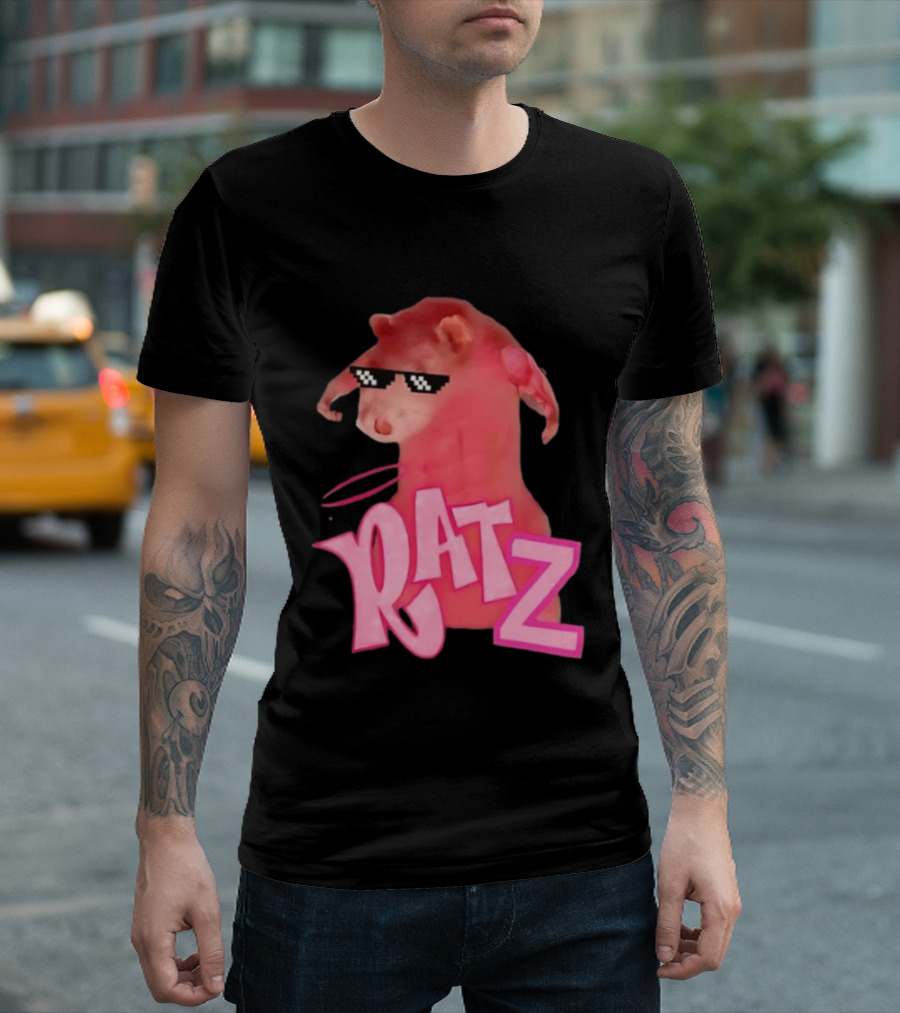 RATZ Muscular Pink Toned Rat Pixel Thug Life Sunglasses Bratz Doll T-Shirt