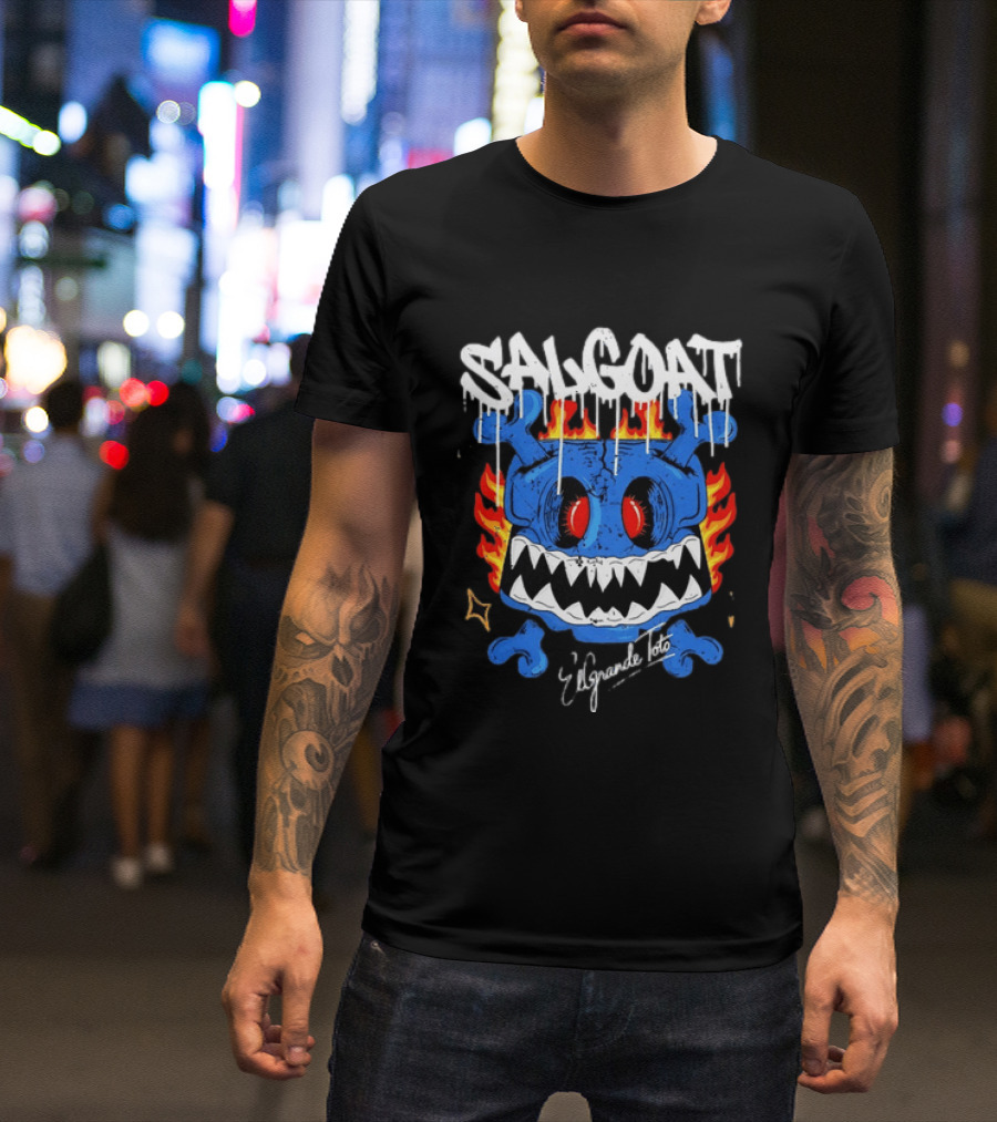 ElGrandeToto Salgoat Hip Hop Streetwear Blue Skull Flame T-Shirt