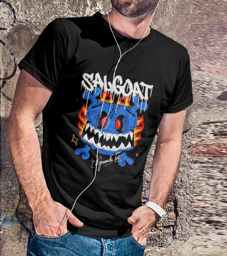 ElGrandeToto Salgoat Hip Hop Streetwear Blue Skull Flame T-Shirt