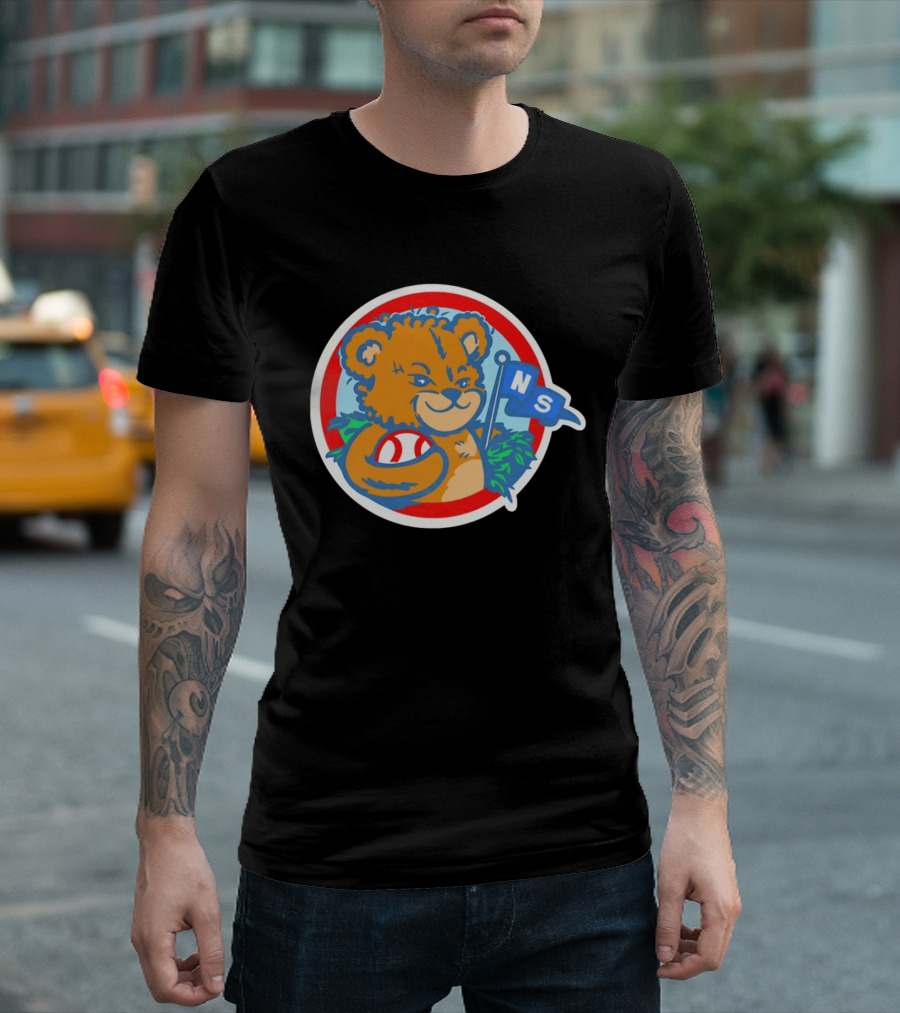Teddy Bear Holding Baseball NS Pennant Circle T-Shirt
