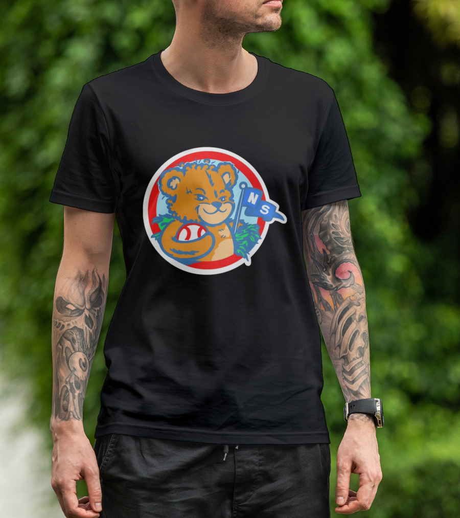 Teddy Bear Holding Baseball NS Pennant Circle T-Shirt