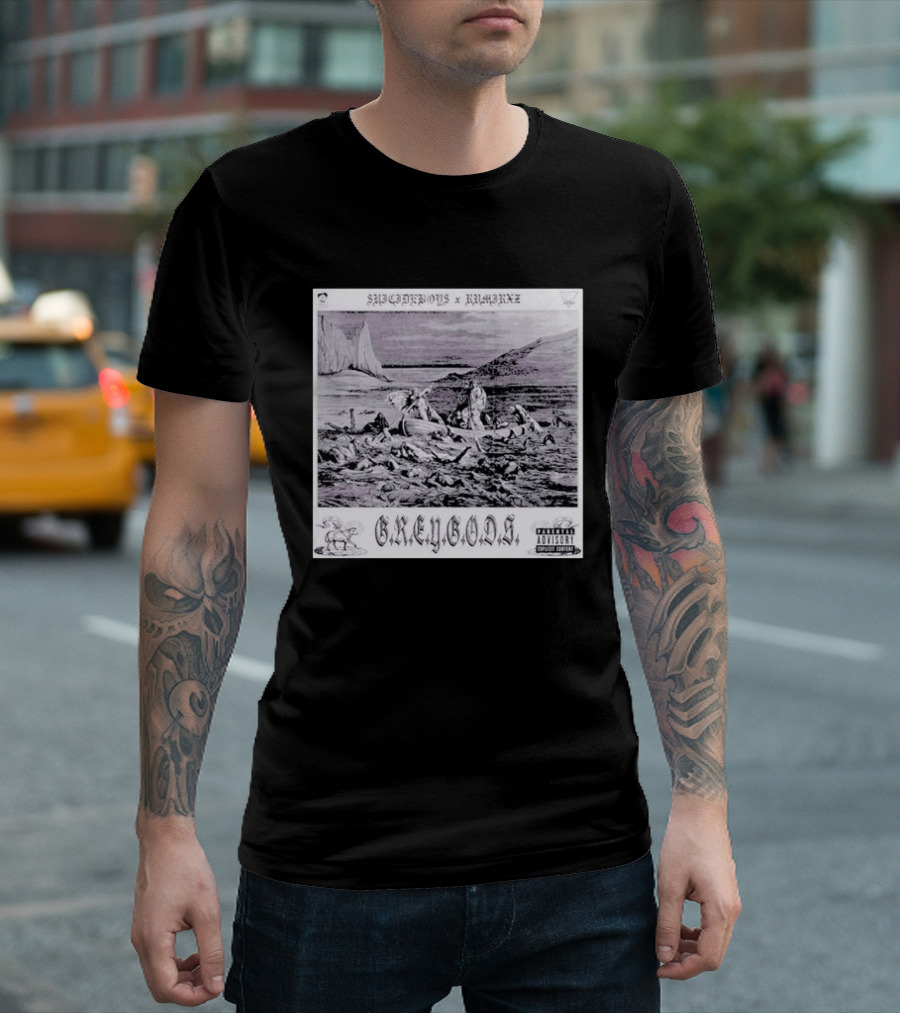 SUPREMEBOYZ X RAMIREZ G.R.E.Y G.O.D.S Album Cover Art PARENTAL ADVISORY Explicit Content T-Shirt