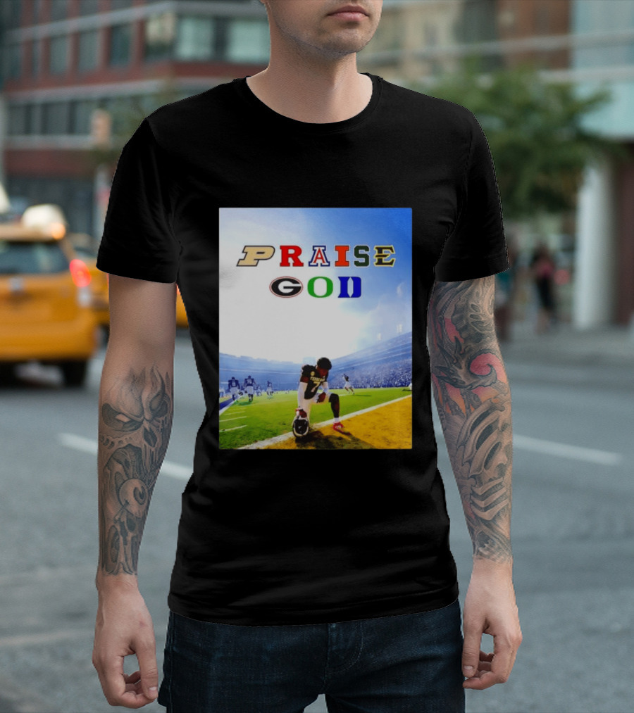 Texas AM Football Player No 7 Praise God Stadium Scene T-Shirt