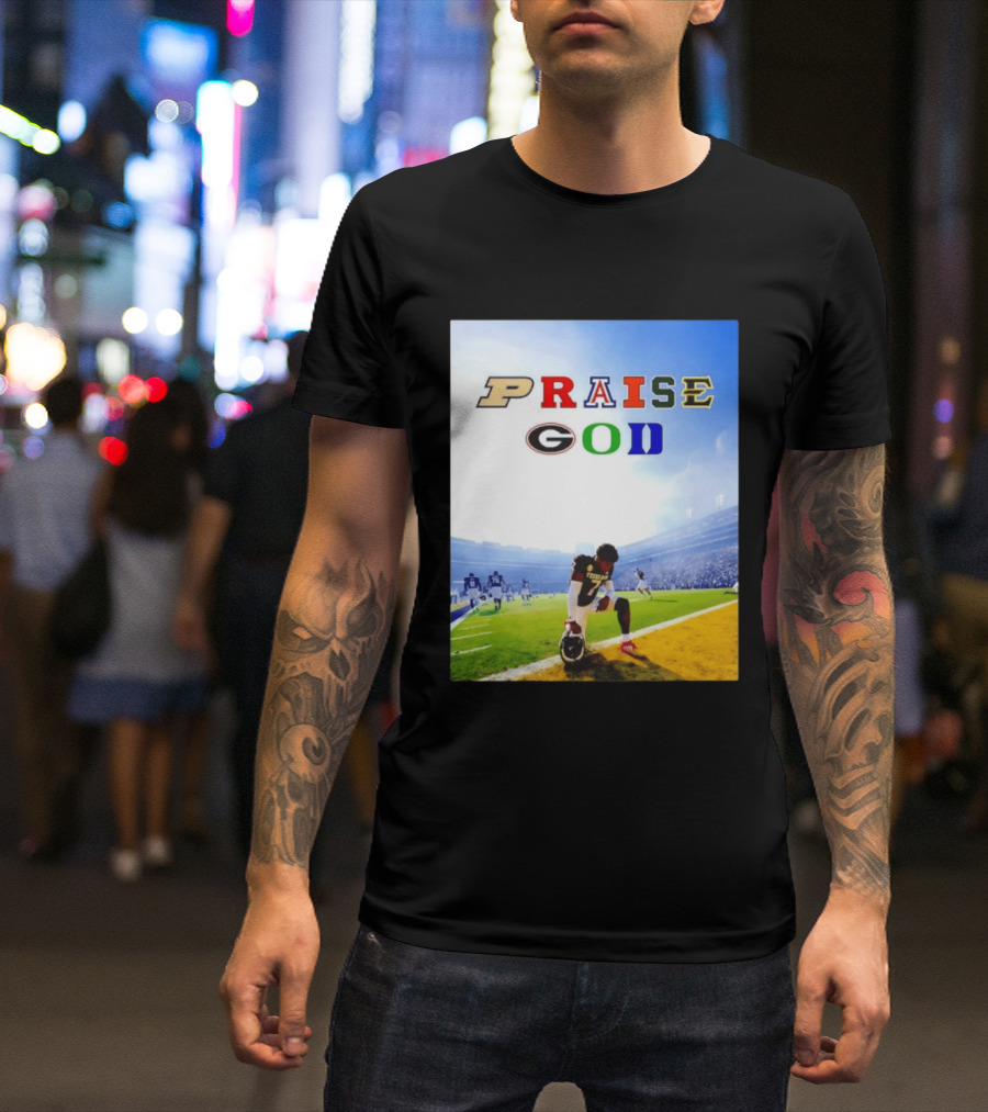 Texas AM Football Player No 7 Praise God Stadium Scene T-Shirt