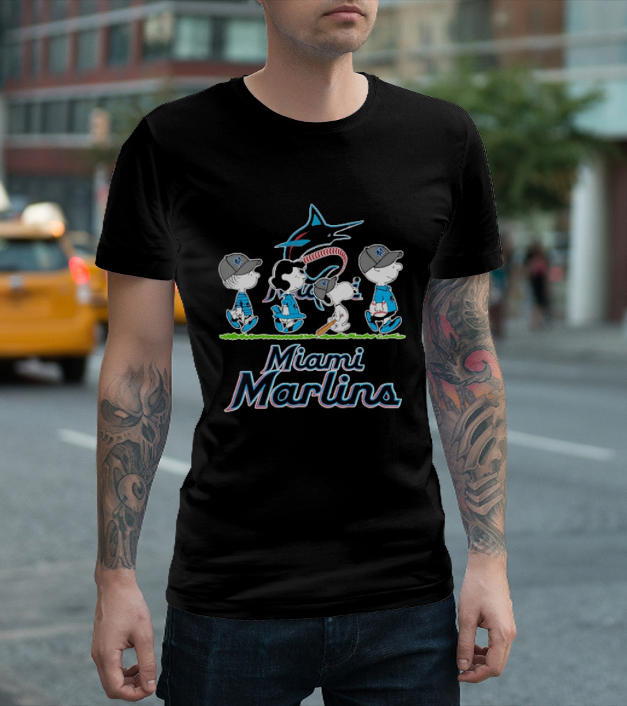 Miami Marlins Peanuts Characters Baseball Team T-Shirt