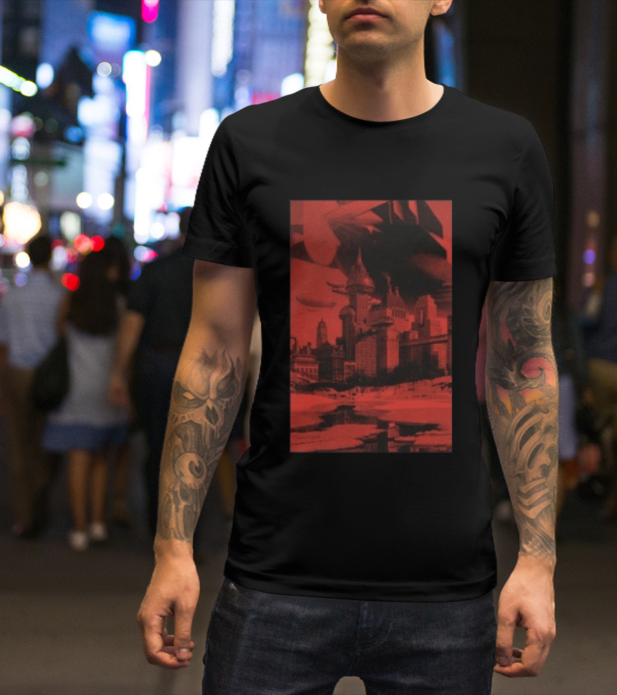 The Barbarians Of California Megatons Pull Retro Futuristic Cityscape Airships T-Shirt