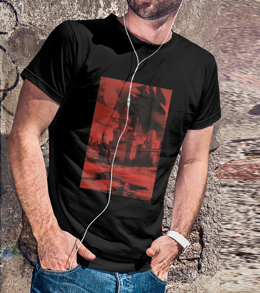 The Barbarians Of California Megatons Pull Retro Futuristic Cityscape Airships T-Shirt