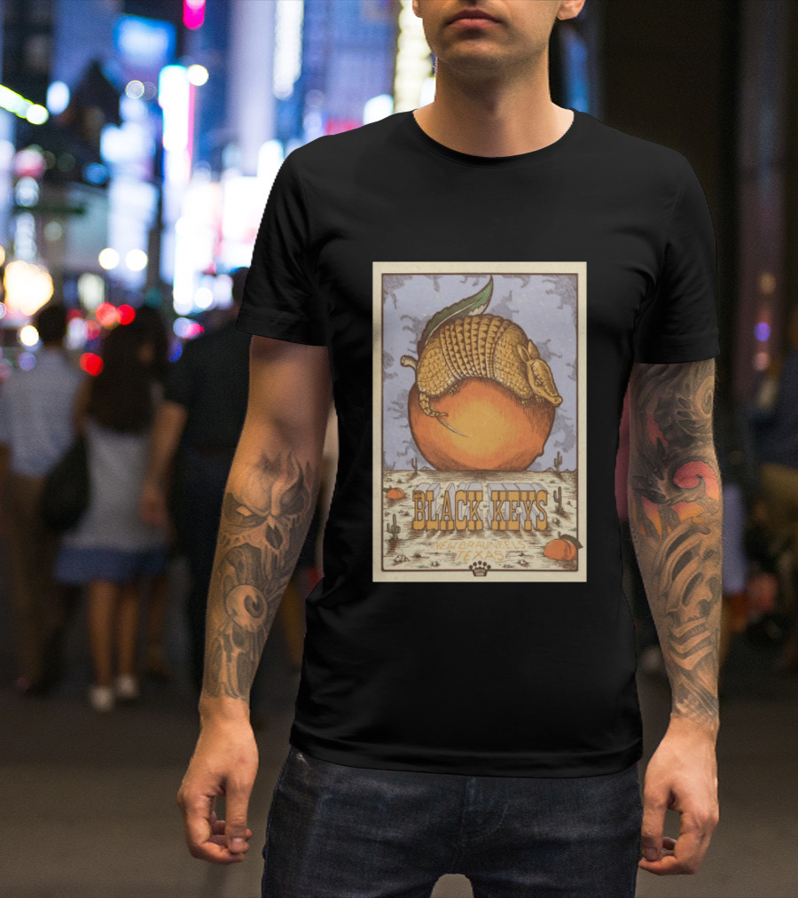 Black Keys Jul 25 2026 New Braunfels TX Armadillo Peach Cactus Desert Scene T-Shirt