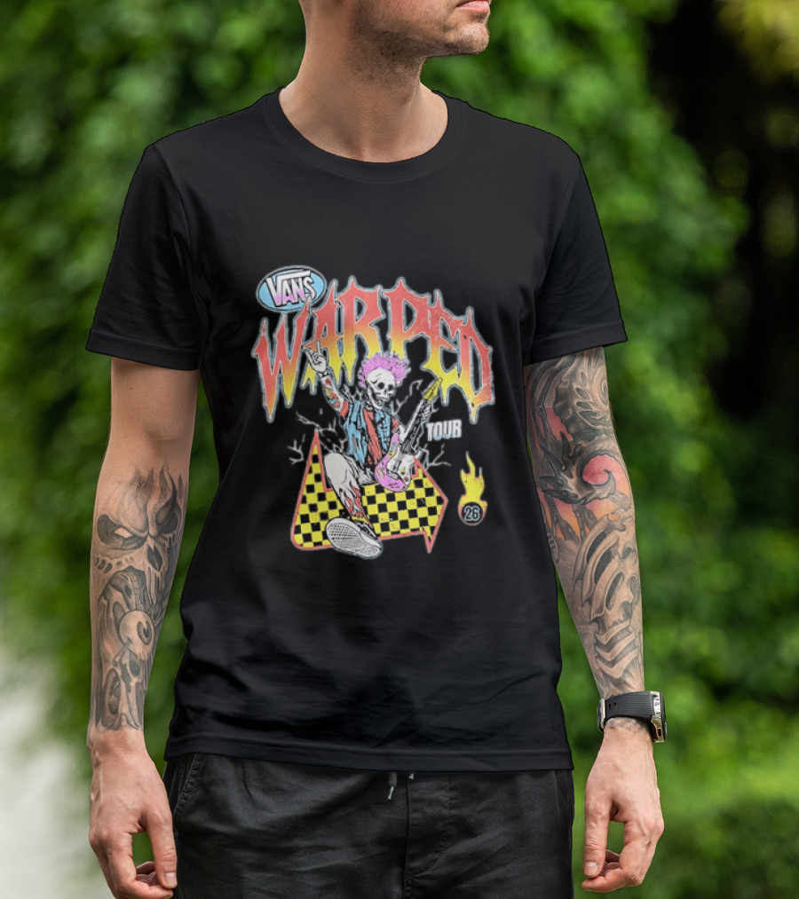 Vans Warped Tour 2026 Punk Rock Skeleton Guitarist With Colorful Mohawk T-Shirt