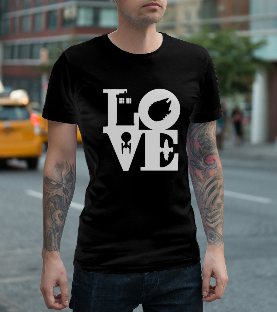 TARDIS Millennium Falcon Enterprise Serenity Sci Fi Love Mashup T-Shirt