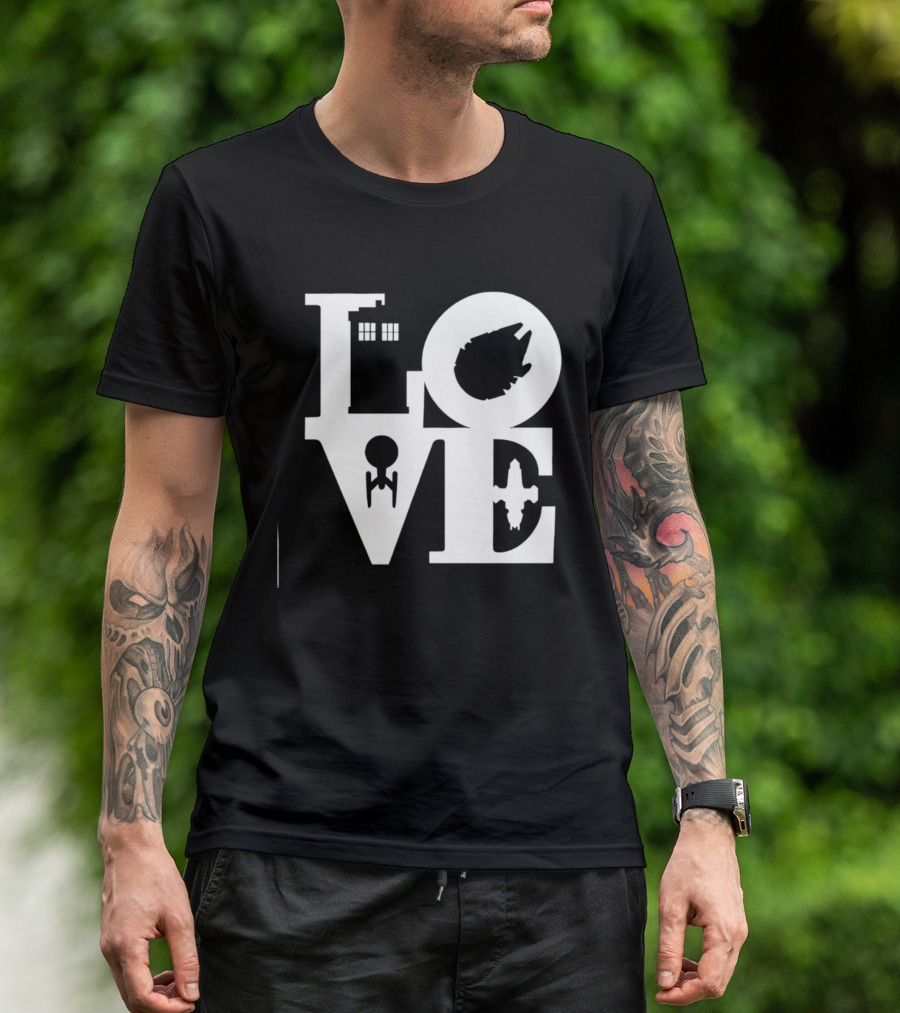 TARDIS Millennium Falcon Enterprise Serenity Sci Fi Love Mashup T-Shirt