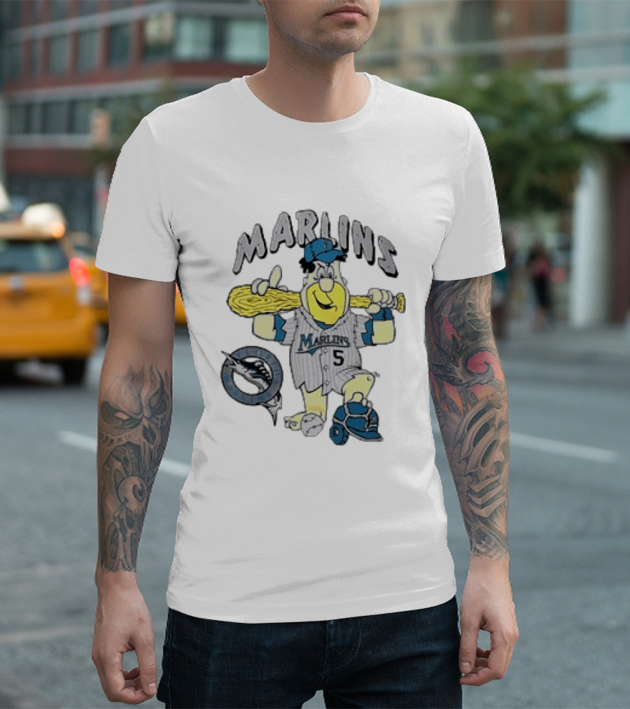 Barney Rubble Miami Marlins MLB Florida The Flintstones Baseball 5 T-Shirt