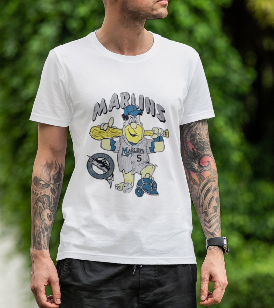 Barney Rubble Miami Marlins MLB Florida The Flintstones Baseball 5 T-Shirt