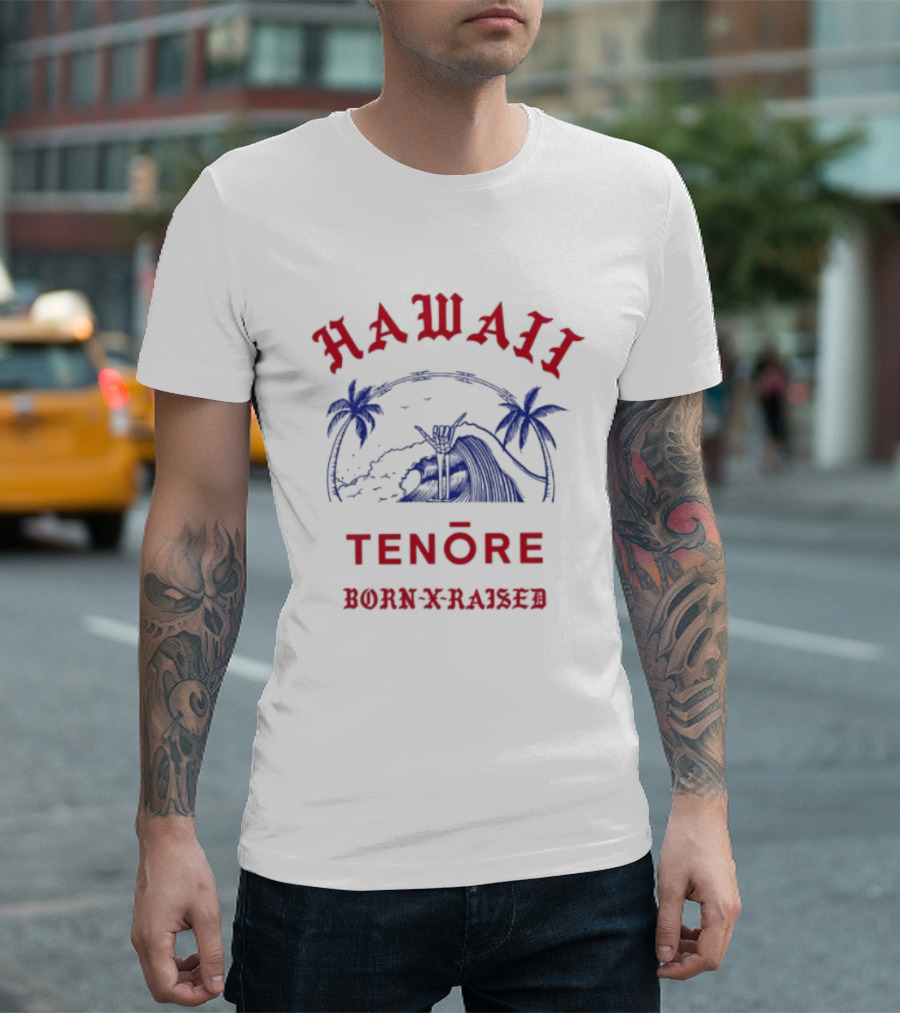 Hawaii Tenōre Born X Raised Wave And Palm Trees T-Shirt
