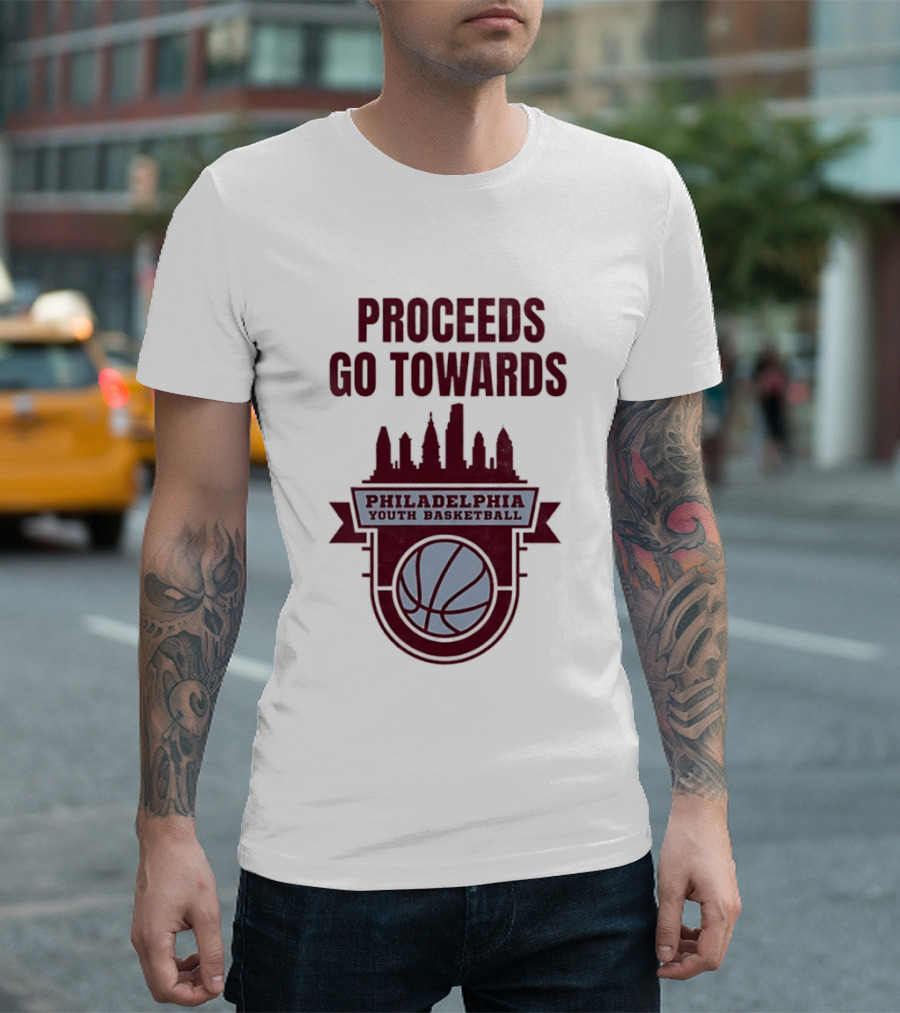 Philadelphia Youth Basketball Supporting Skyline And Ball T-Shirt