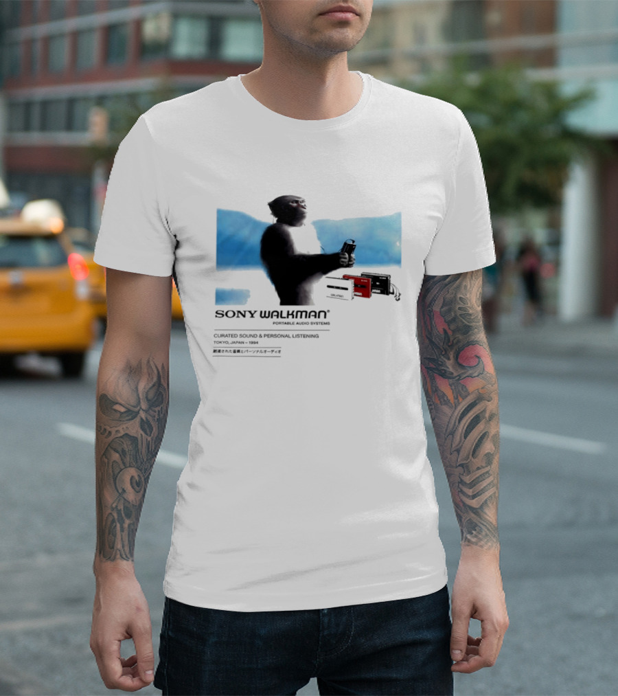 Sony Walkman Chimpanzee Tokyo Japan 1994 Curated Sound Personal Listening T-Shirt
