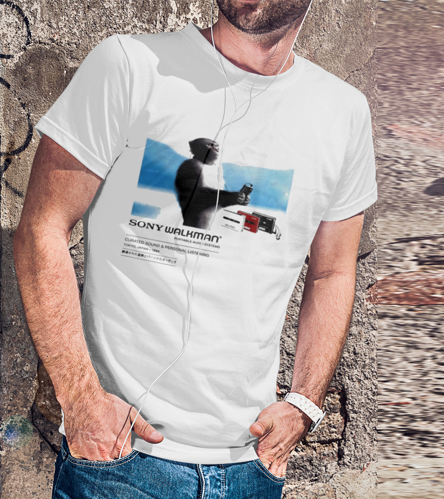 Sony Walkman Chimpanzee Tokyo Japan 1994 Curated Sound Personal Listening T-Shirt