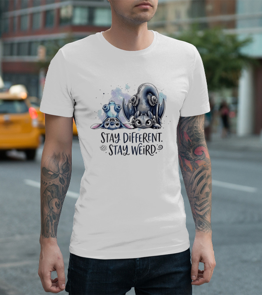 Stay Different Stay Weird Stitch And Toothless From Lilo And Stitch How To Train Your Dragon T-Shirt