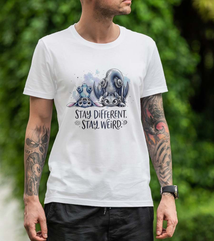 Stay Different Stay Weird Stitch And Toothless From Lilo And Stitch How To Train Your Dragon T-Shirt