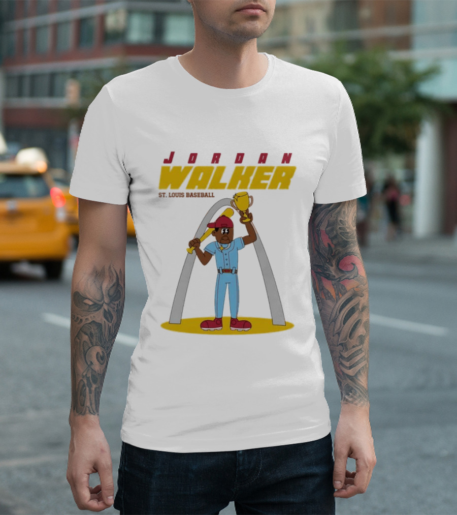Jordan Walker St. Louis Cardinals MLB Cartoon Character With Trophy And Bat T-Shirt