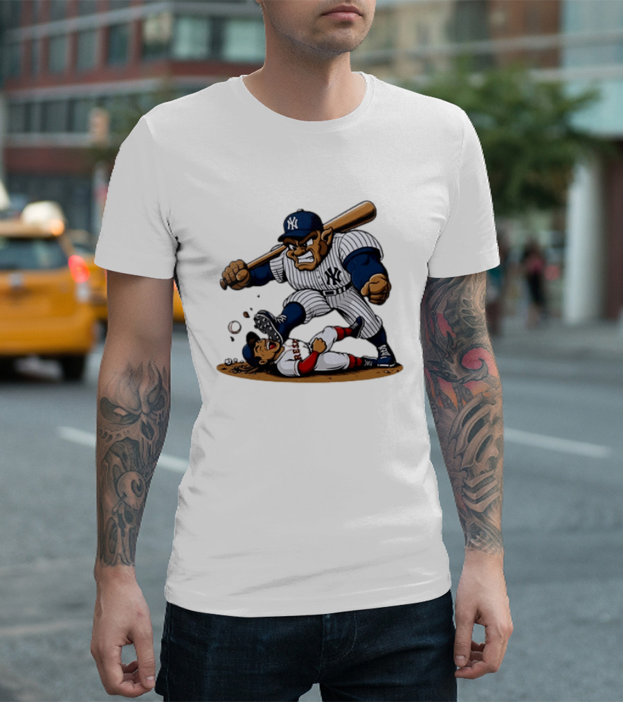 Yankees Vs Red Sox Cartoon Rivalry Yankees Player Dominance Over Red Sox Player T-Shirt