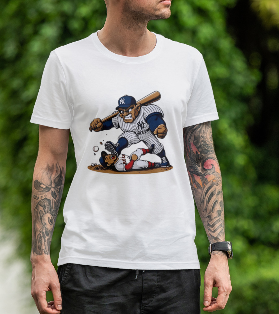 Yankees Vs Red Sox Cartoon Rivalry Yankees Player Dominance Over Red Sox Player T-Shirt