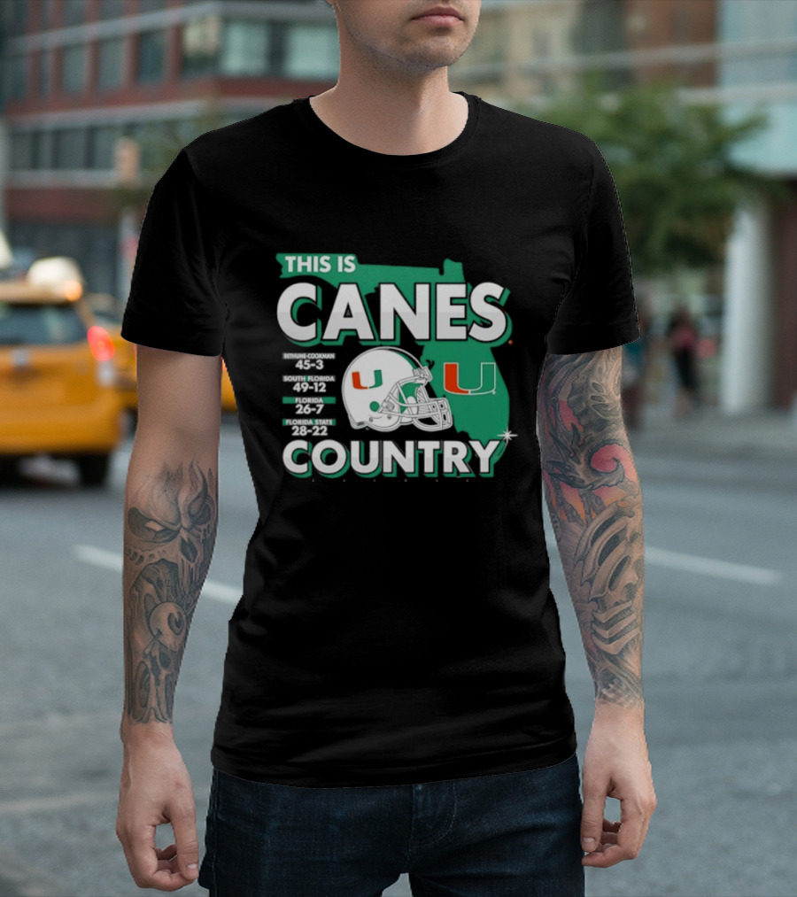 This Is Canes Country Miami Hurricanes Florida Map University Of Miami Football Helmet T-Shirt