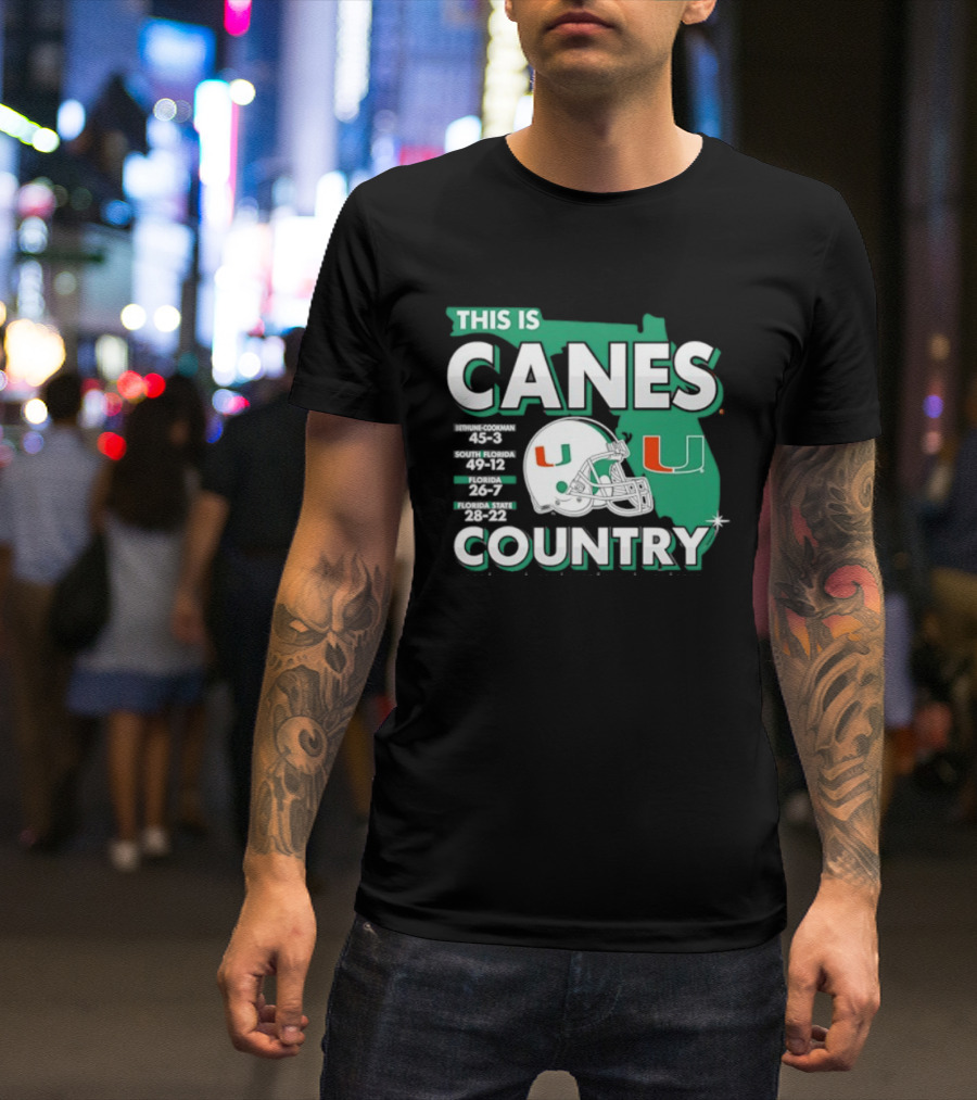 This Is Canes Country Miami Hurricanes Florida Map University Of Miami Football Helmet T-Shirt