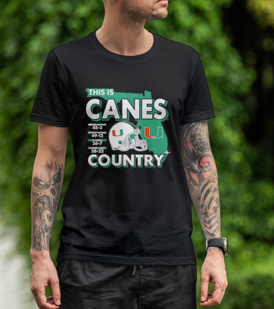 This Is Canes Country Miami Hurricanes Florida Map University Of Miami Football Helmet T-Shirt