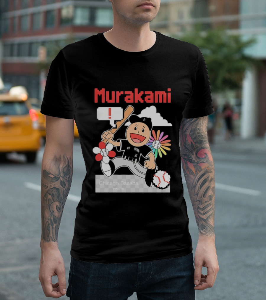 Murakami Chicago Baseball Munetaka Flower Baseball Cartoon T-Shirt