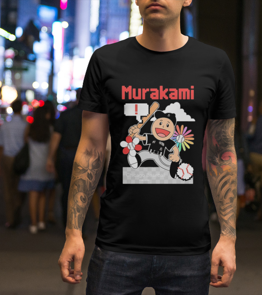 Murakami Chicago Baseball Munetaka Flower Baseball Cartoon T-Shirt