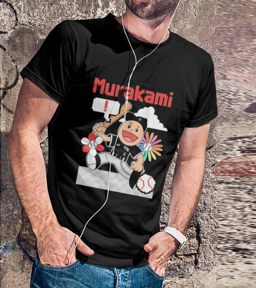 Murakami Chicago Baseball Munetaka Flower Baseball Cartoon T-Shirt
