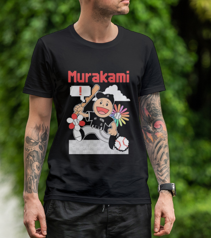 Murakami Chicago Baseball Munetaka Flower Baseball Cartoon T-Shirt