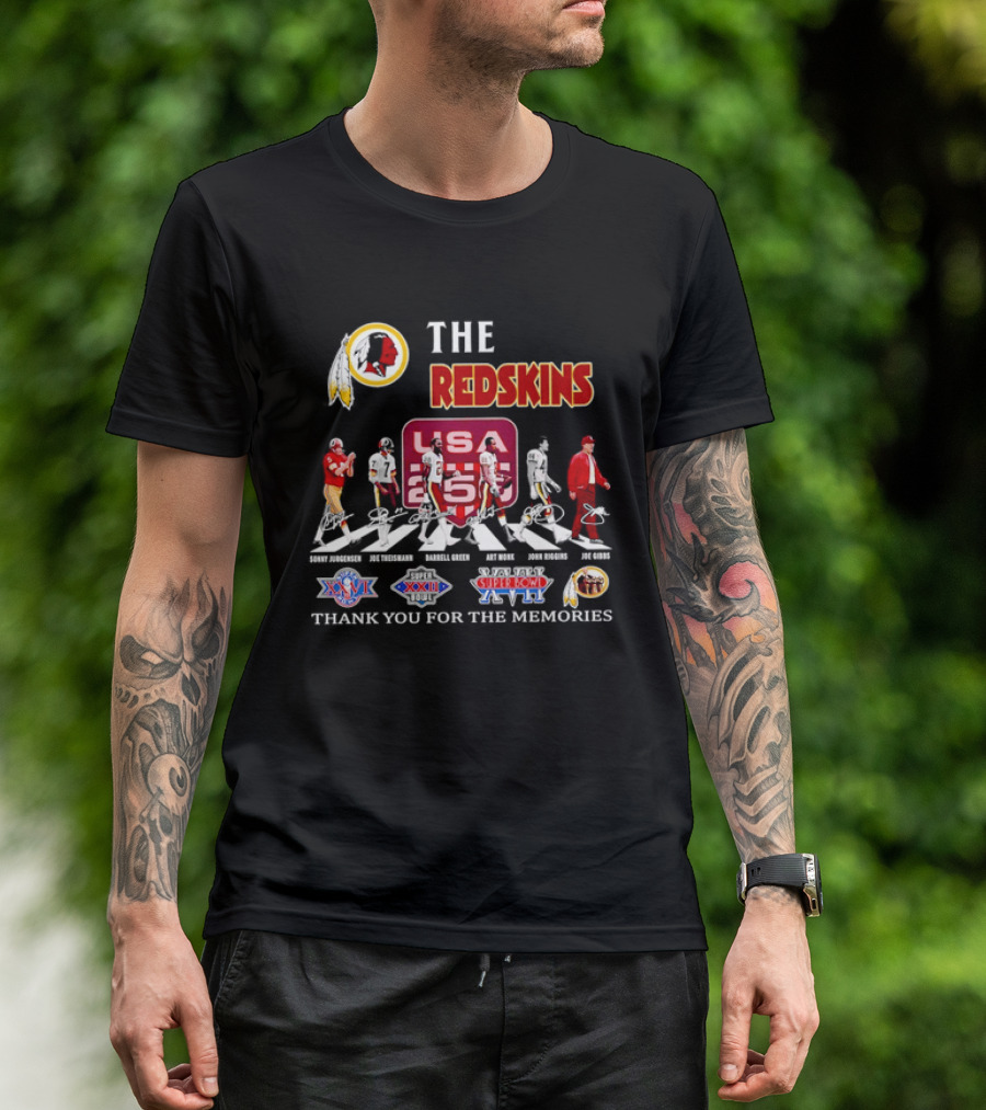 The Washington Redskins Legends Theismann Gibbs Jurgensen Green Monk Riggins Thank You For The Memories USA Redskins Super Bowl XVII XXII XXVI T-Shirt