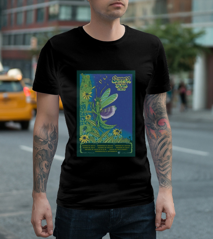 Phish Summer Tour 2026 Madison To Commerce City Dates Floral Grasshopper T-Shirt