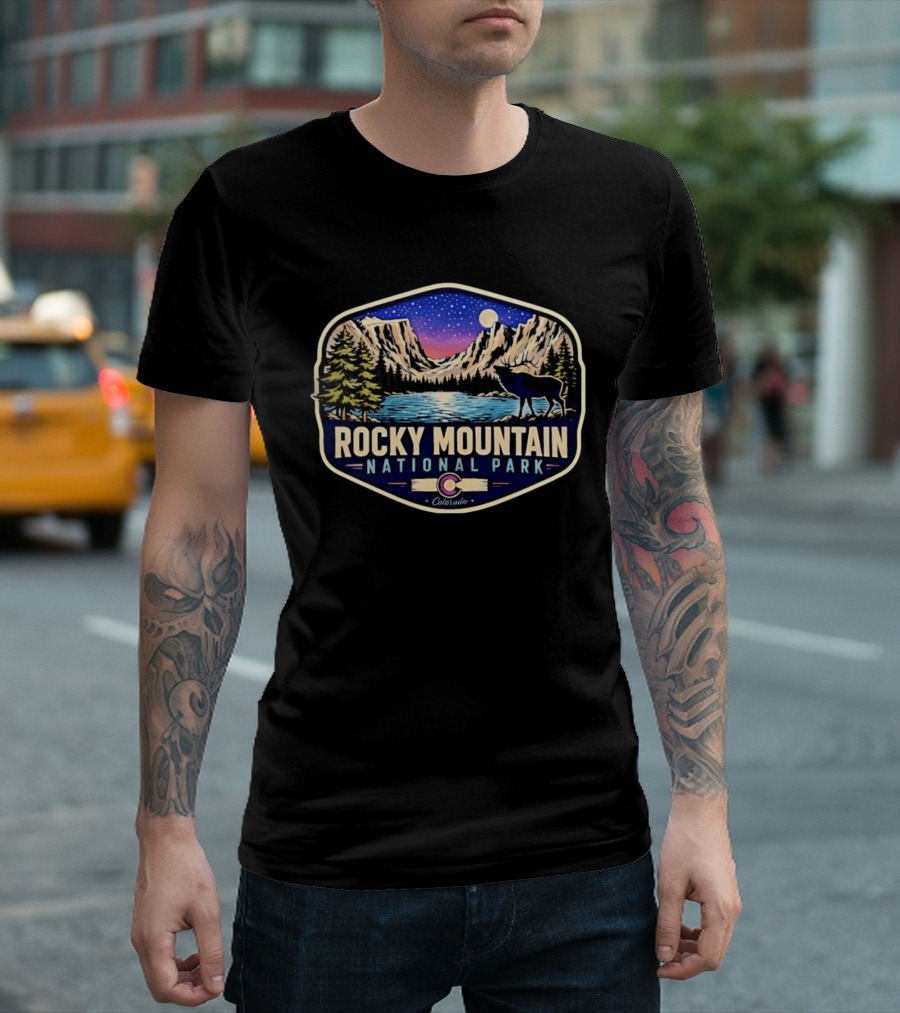 Rocky Mountain National Park Elk Wildlife Colorado Moonlit Lake T-Shirt