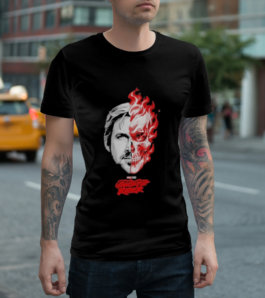 Ryan Gosling Ghost Rider 2028 Split Face Fiery Skull T-Shirt