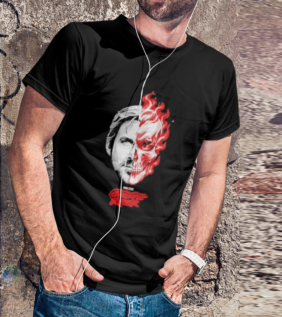 Ryan Gosling Ghost Rider 2028 Split Face Fiery Skull T-Shirt