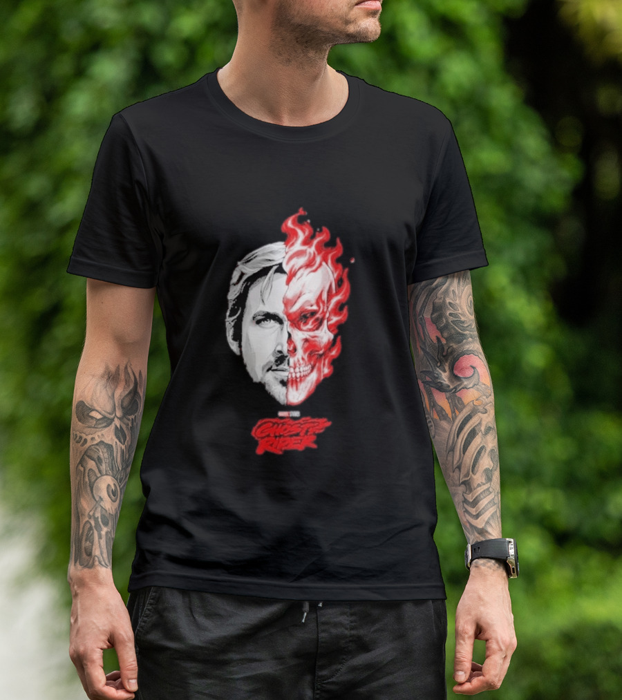 Ryan Gosling Ghost Rider 2028 Split Face Fiery Skull T-Shirt