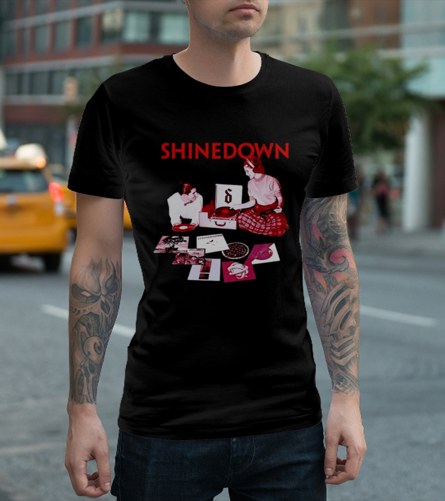 Shinedown Vinyl Record Collage Retro Music Band T-Shirt