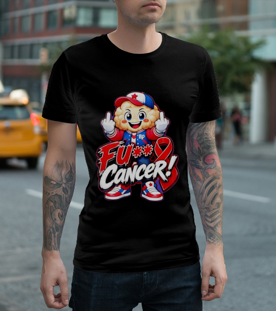 Cancer Awareness With Cauliflower Character And Red Ribbon T-Shirt