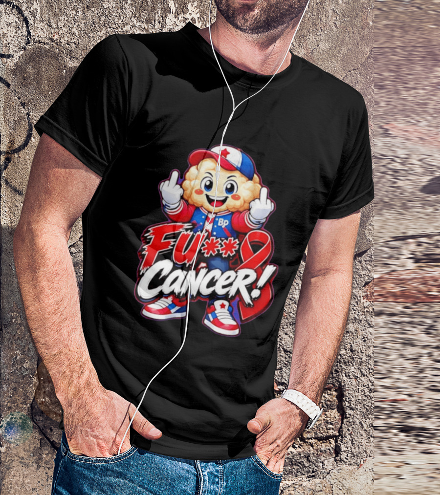Cancer Awareness With Cauliflower Character And Red Ribbon T-Shirt