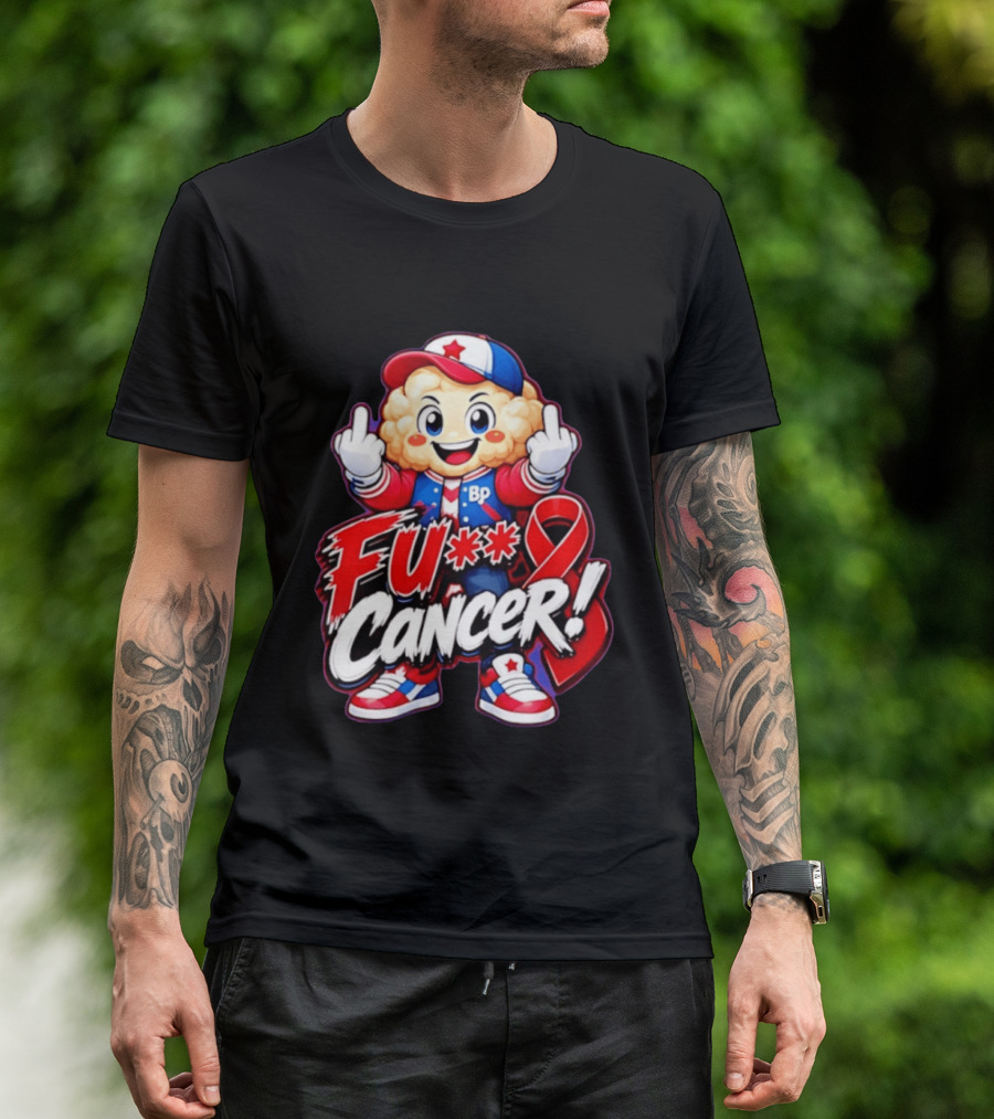 Cancer Awareness With Cauliflower Character And Red Ribbon T-Shirt