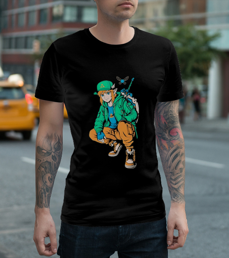 Link Legend Of Zelda Streetwear Style With Sword And Navi T-Shirt