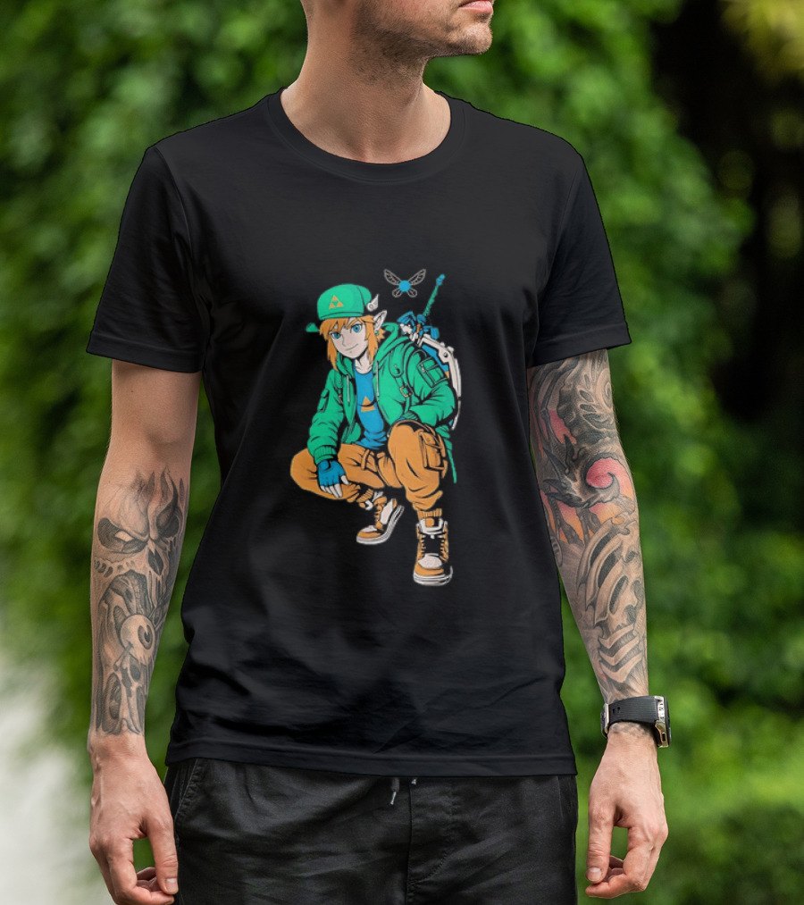 Link Legend Of Zelda Streetwear Style With Sword And Navi T-Shirt
