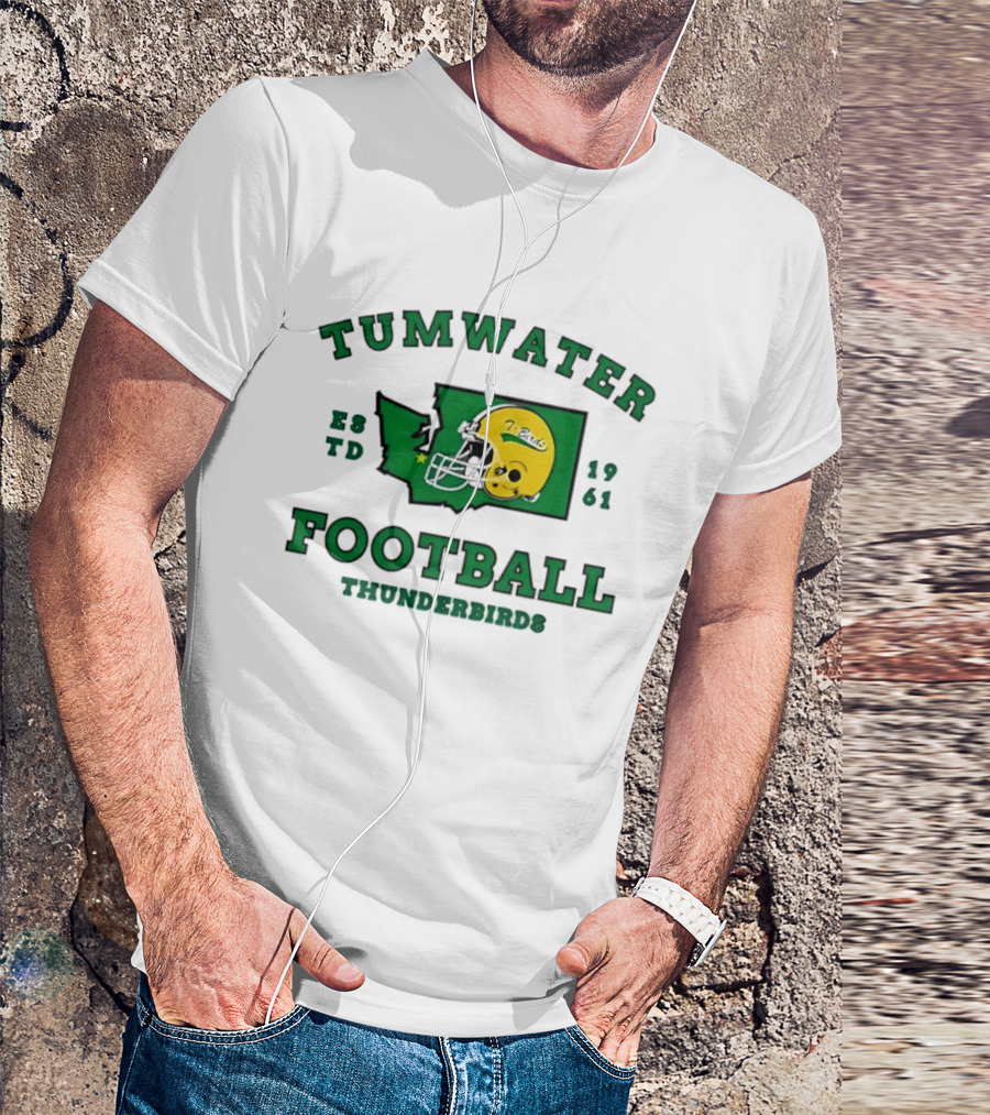 Tumwater Football Thunderbirds 1961 Estd Helmet And Washington State T-Shirt