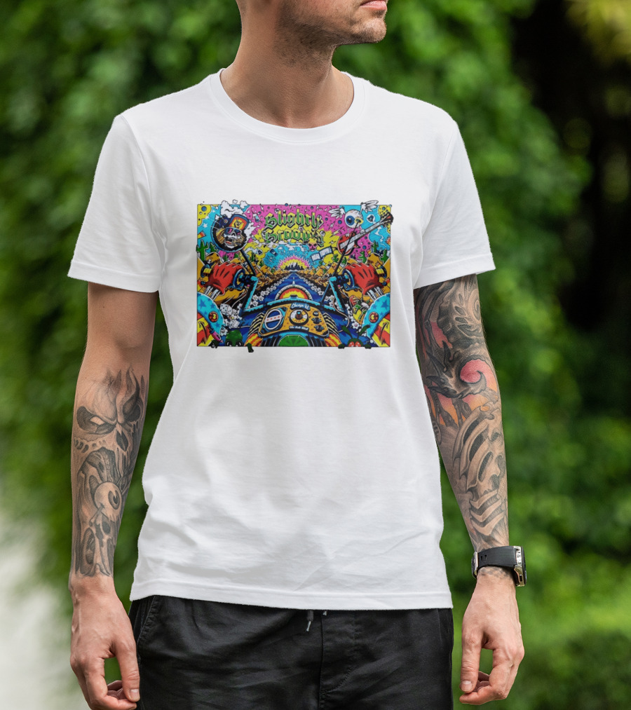 Slightly Stoopid Road Trippin Chicago IL Tour Art Alive Bird Skull Cactus Trippy Vibes T-Shirt