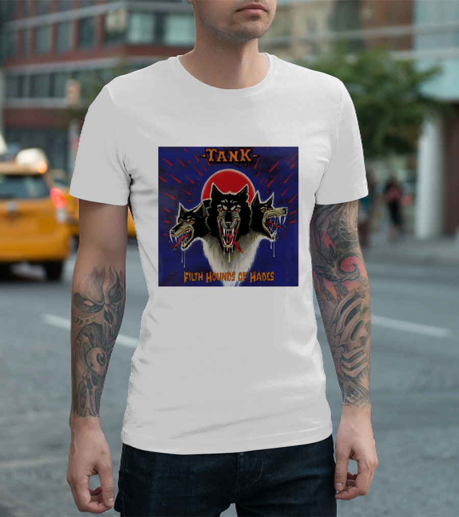 Tank Filth Hounds Of Hades Album Cover Heavy Metal Three Headed Dog Red Moon T-Shirt
