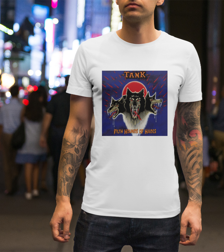 Tank Filth Hounds Of Hades Album Cover Heavy Metal Three Headed Dog Red Moon T-Shirt